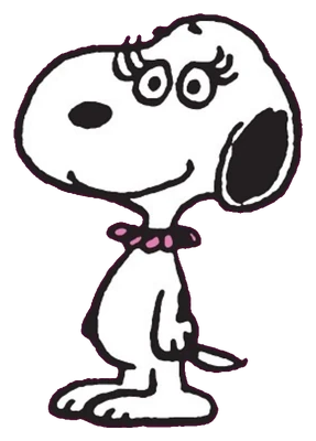 Belle standing upright with eyelashes and a pink collar, shown head to toe