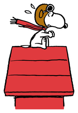 Snoopy as the Flying Ace on his red doghouse