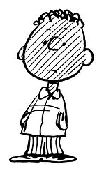 A full-body black-and-white Schulz drawing of Franklin standing with his hands in his jacket pockets