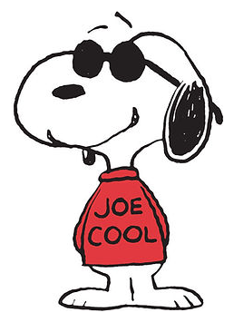 Joe Cool standing in sunglasses and a red Joe Cool shirt